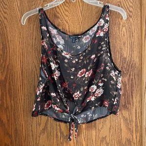 Vintage Floral Chiffon Tie Sleeveless Blouse | American Eagle Sheer Rose Tank